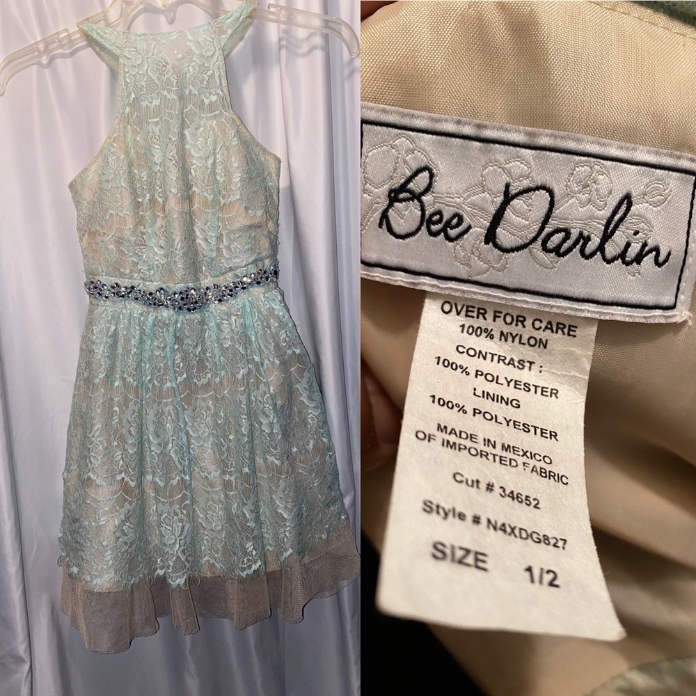 Bee Darlin Dress 👗Mint Lace & Tulle Halter Sz:1/2